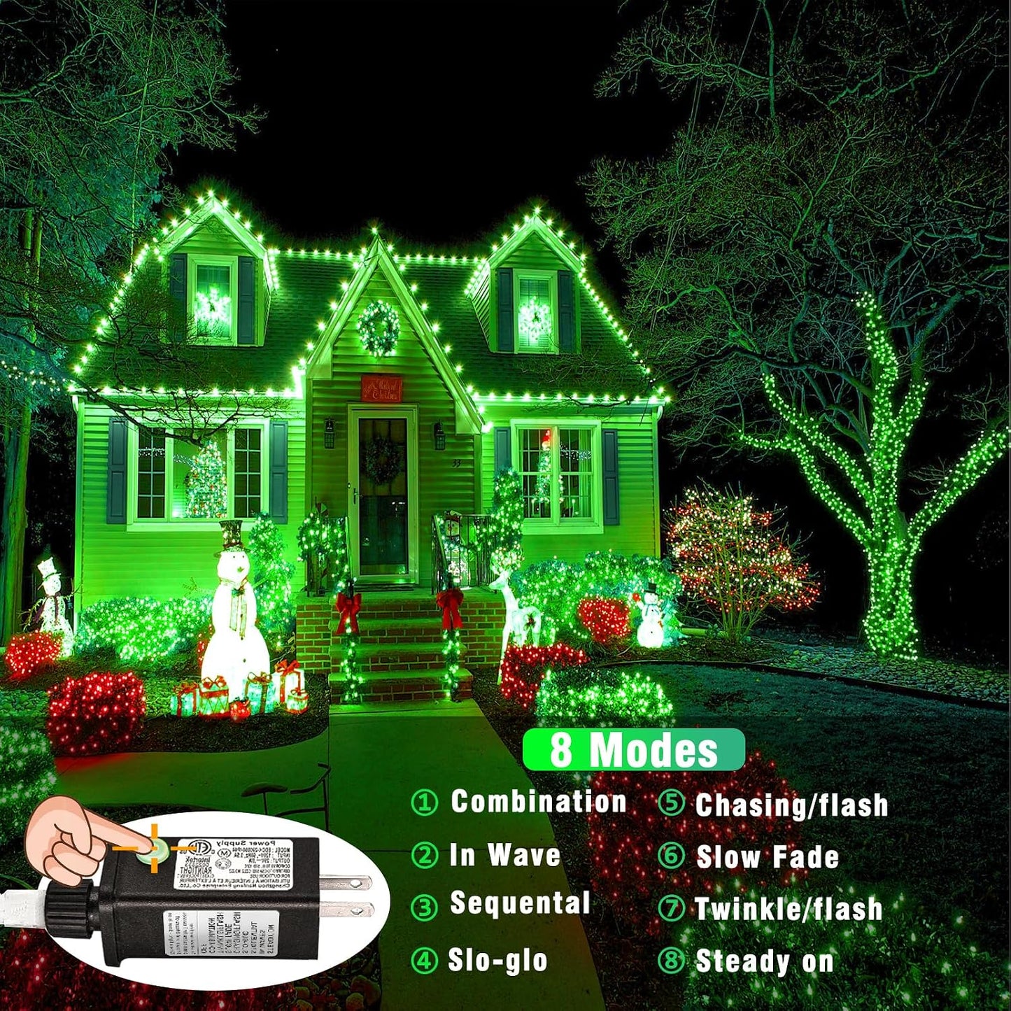 Guirnalda luces navideñas 500 LED 165ft interiores exteriores