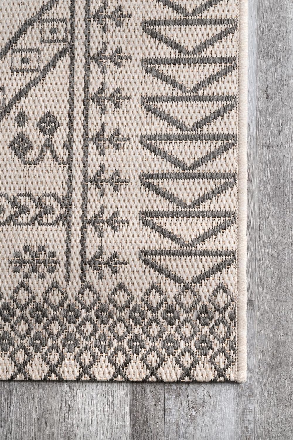 Tapete tribal marfil/gris 2x8ft resistente manchas alto trafico