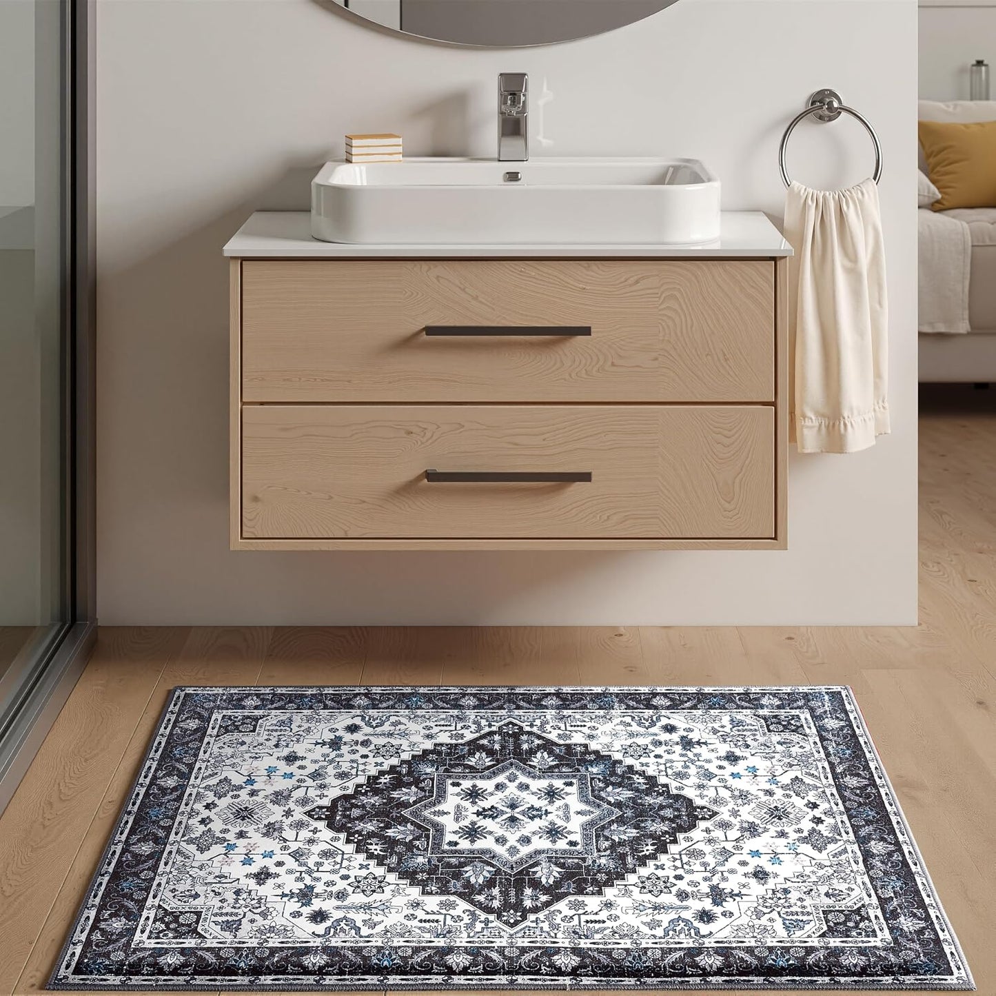 Alfombra 2x3 estilo bohemio vintage lavable plegable