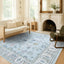 Alfombra Oushak azul crema sala comedor dormitorio 7'5x9'8