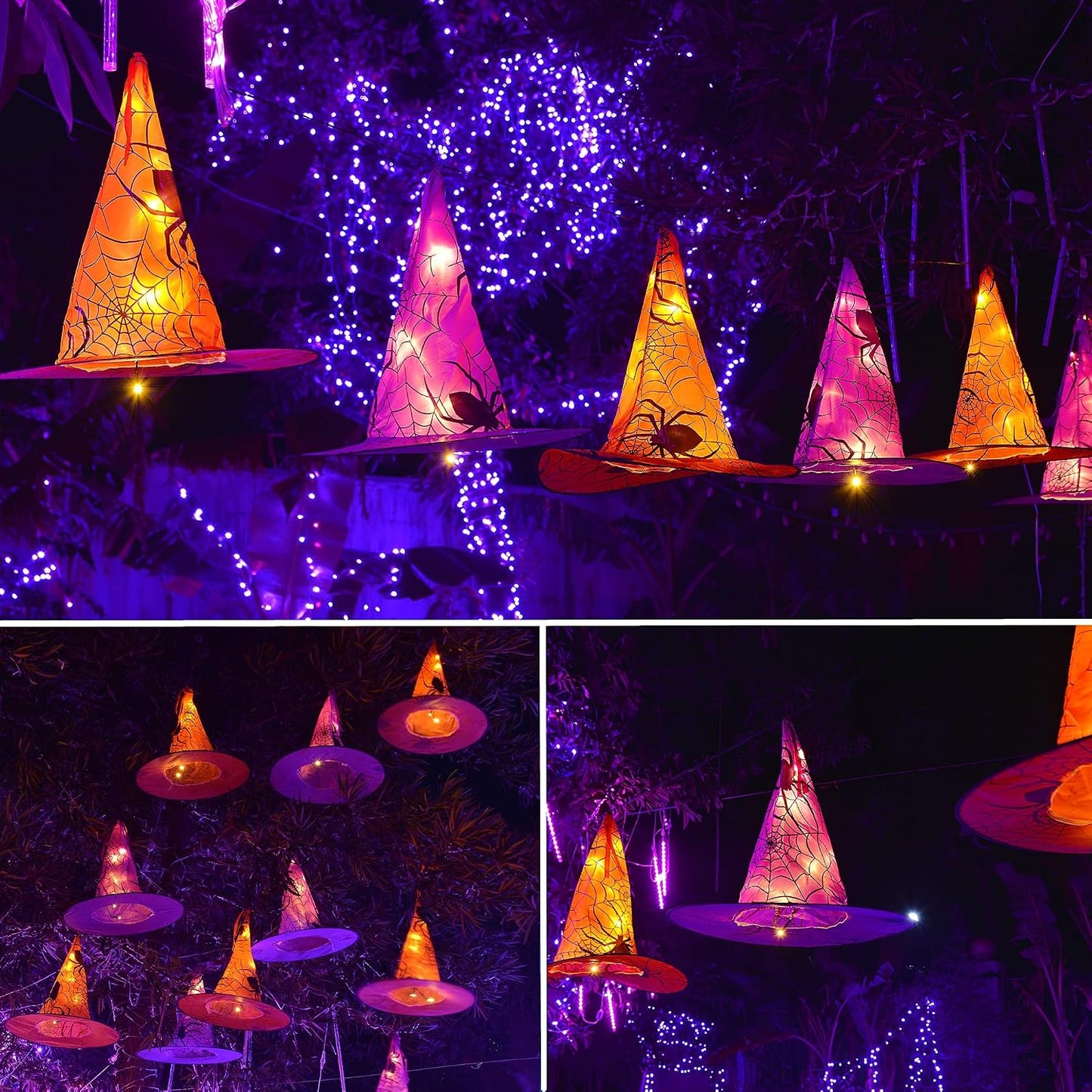 8 Sombreros Bruja Iluminados 16" Cadena Luces Halloween