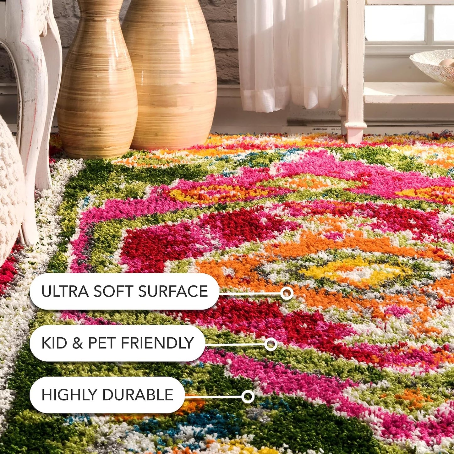 Alfombra marroquí multicolor marfil 5.3x7.6ft suave