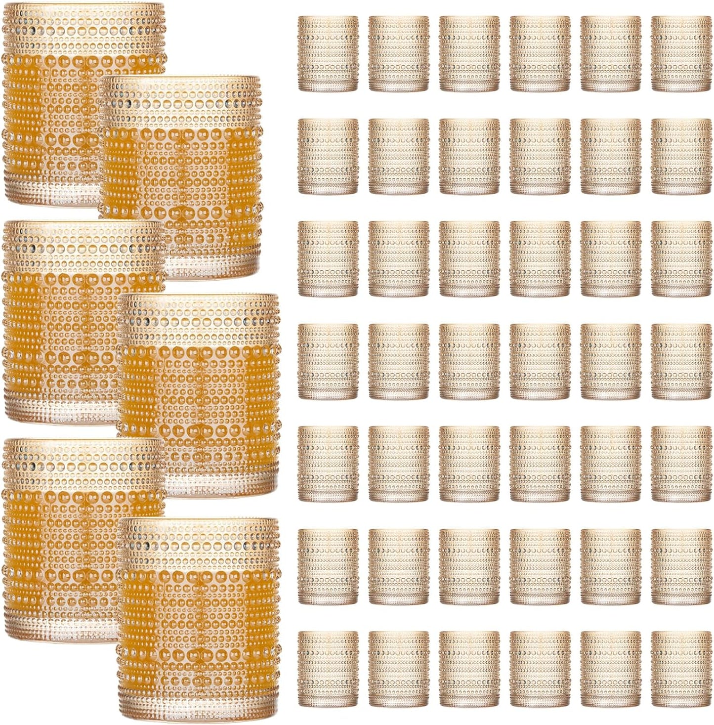 48 Pzas Vasos Vidrio Dorado Relieve Hobnail 12oz