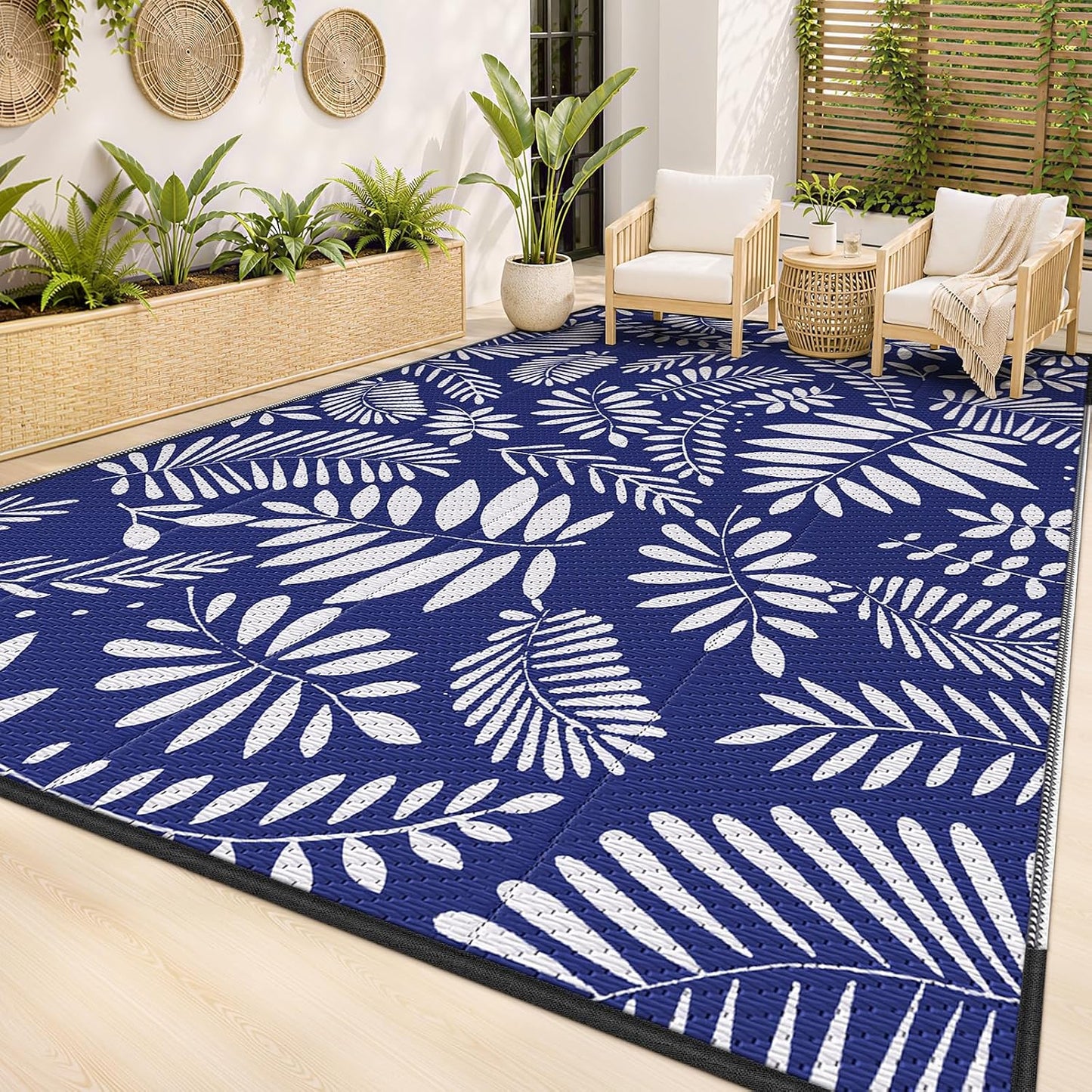 Alfombra exterior impermeable paja plástico 6x9ft blanco