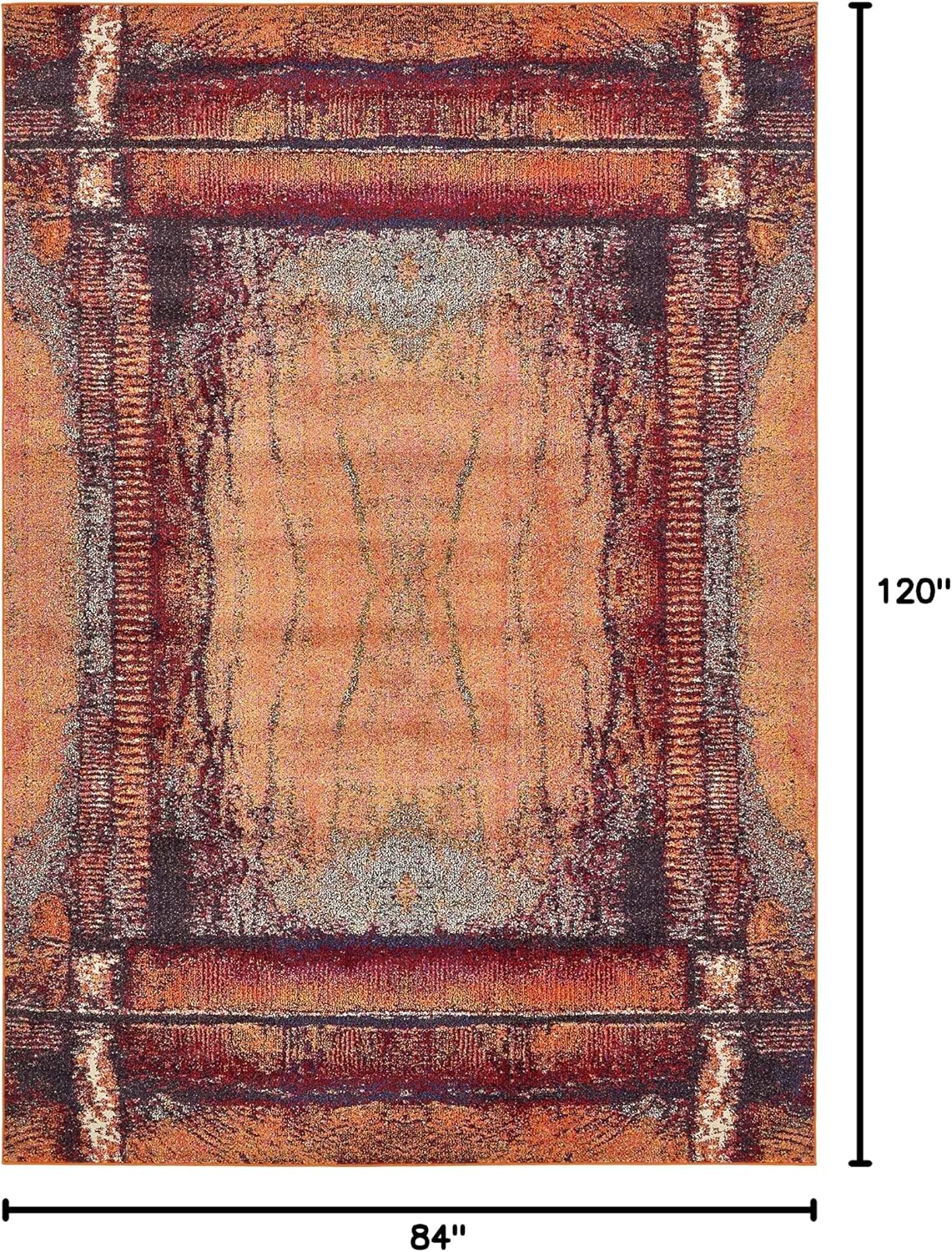 Alfombra rústica envejecida 7x10ft naranja/negro