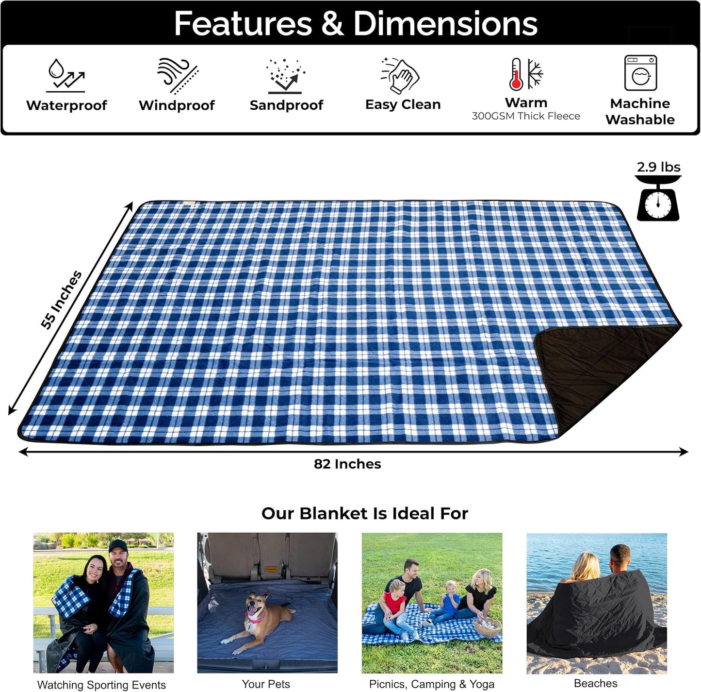 Manta impermeable forro polar 82x55" ideal playa camping