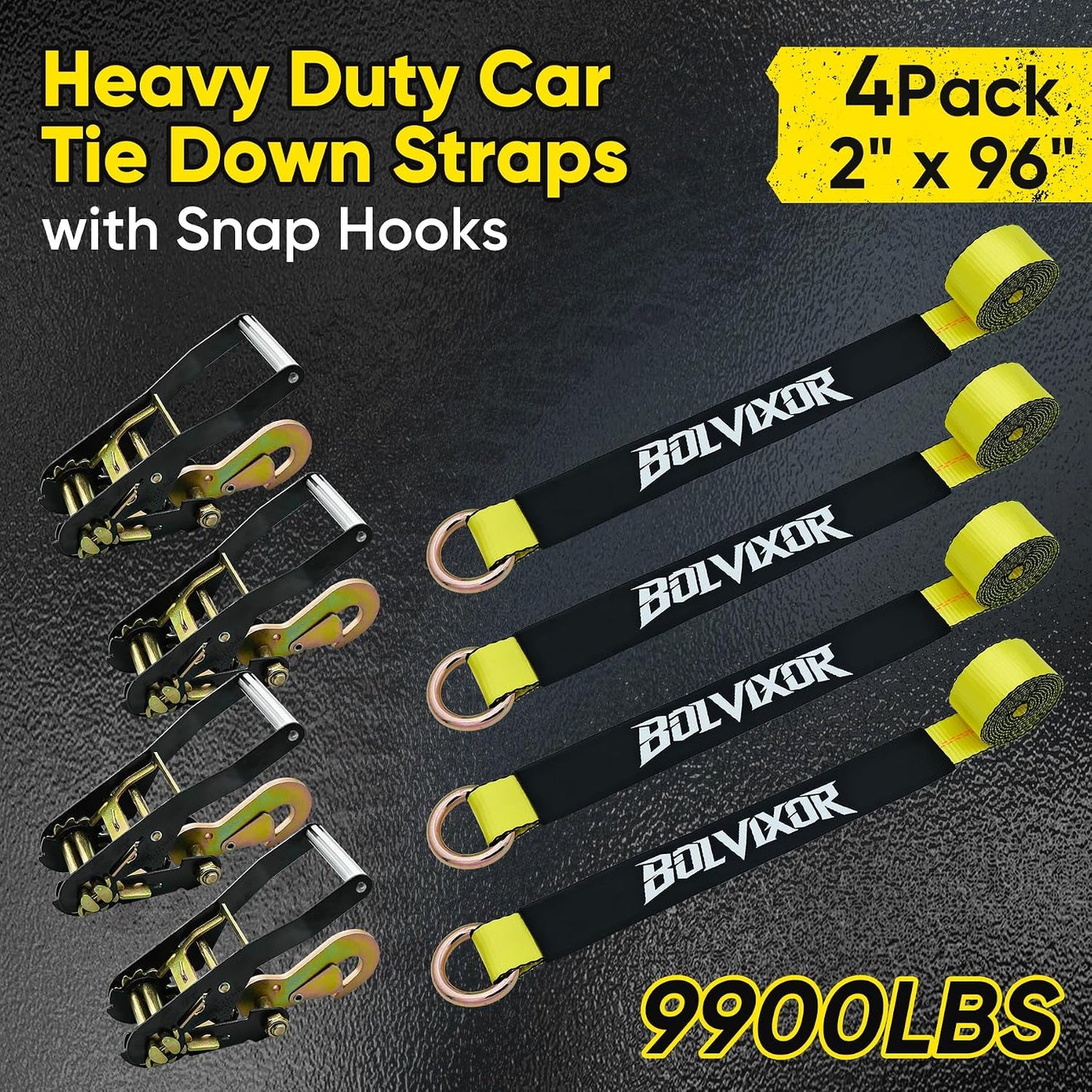 4 Correas Amarre Auto 2x96pulg 9900lb Trinquete Neumáticos