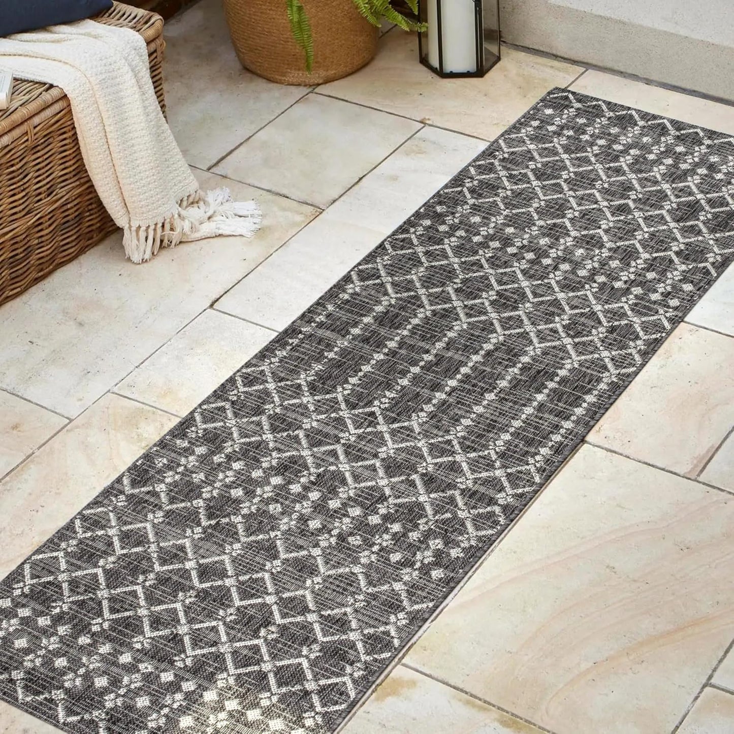 Alfombra Corredor Marroquí 2x8" Negro/Gris Texturizado