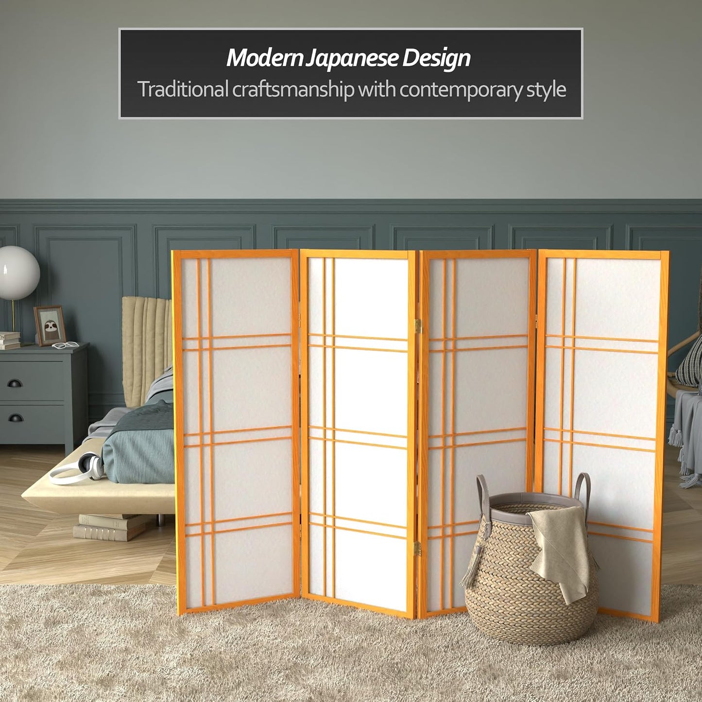 Pantalla Shoji corta doble cruz 4ft 4 paneles Miel