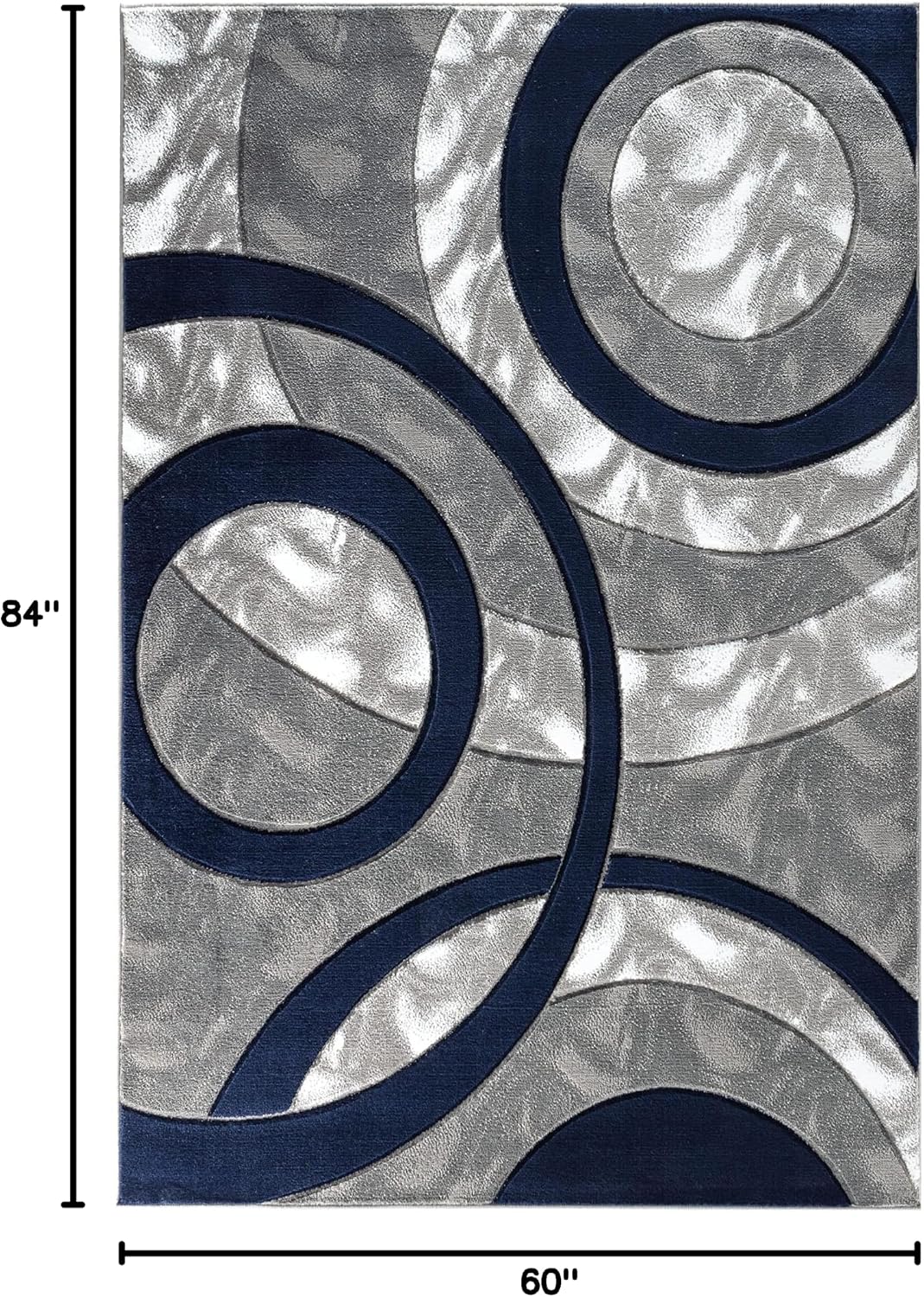 Alfombra área moderna 5x7ft círculos azul marino