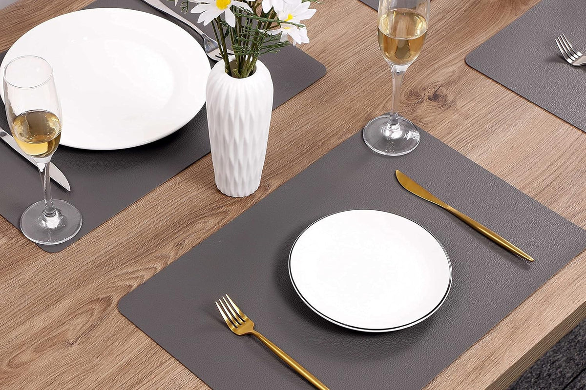 Manteles cuero impermeables resisten calor 6uds gris