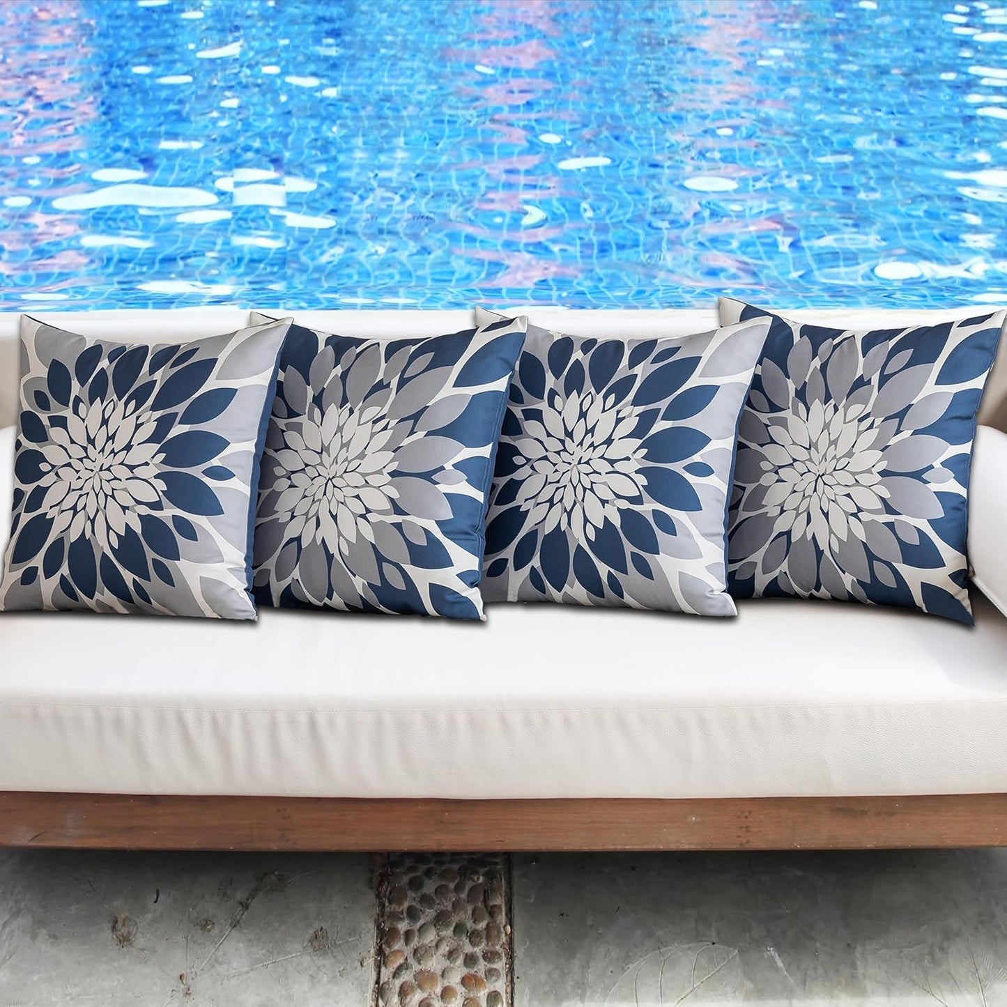 4 Fundas Almohada Impermeables Exteriores 18x18" Azul