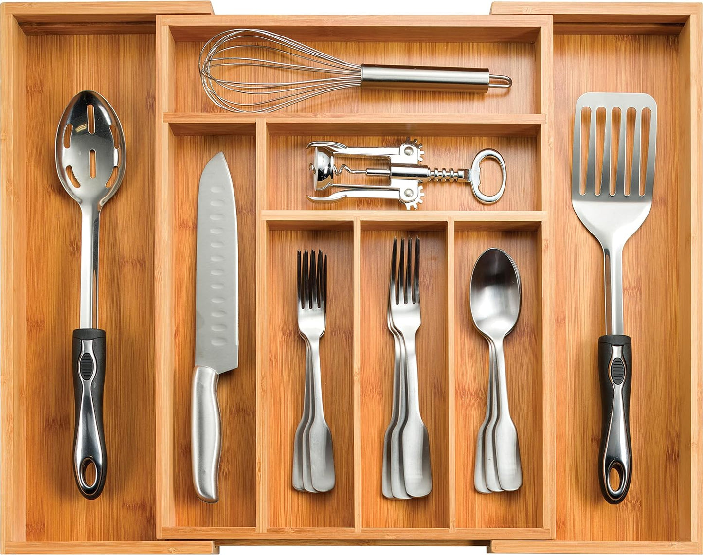 Organiz. cajón cocina utensilios de bambú