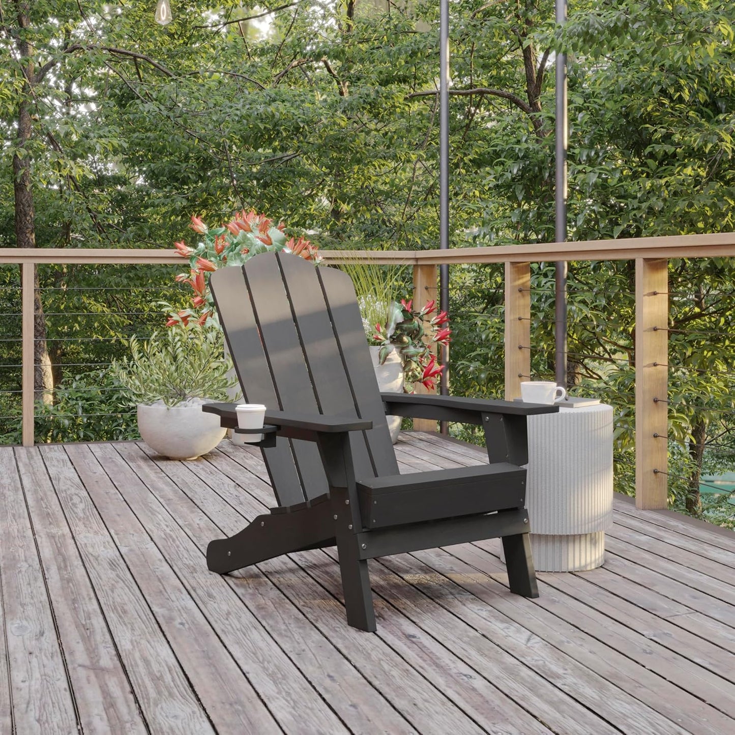 Silla Adirondack con soporte tazas poliresina gris