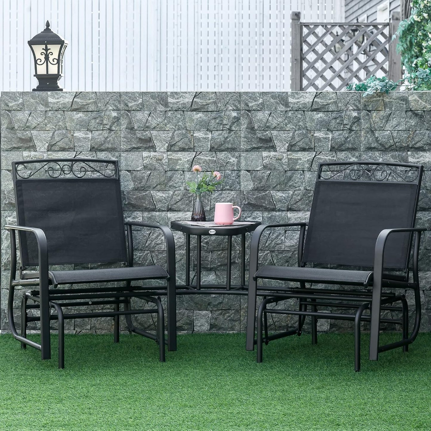Silla mecedora exterior con mesa 2 plazas funda