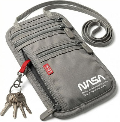 Bolsa para cuello gris con cartera RFID