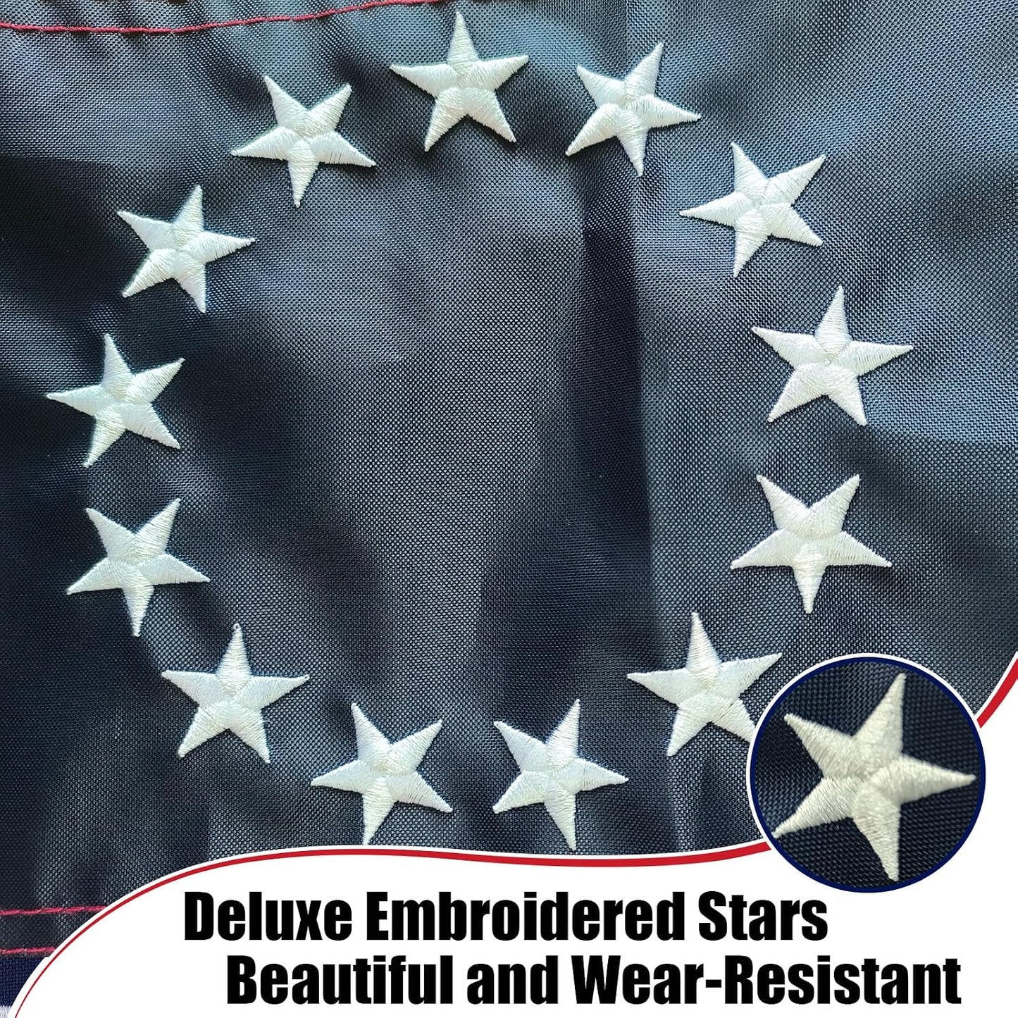Bandera Betsy Ross 12x18" doble cara 13 estrellas