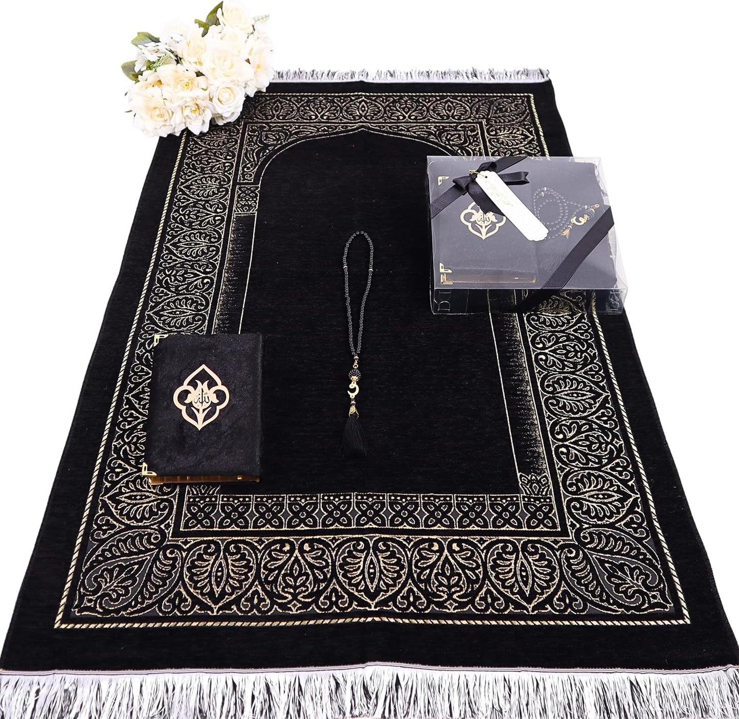 Alfombra oración con cuentas Corán regalo islámico