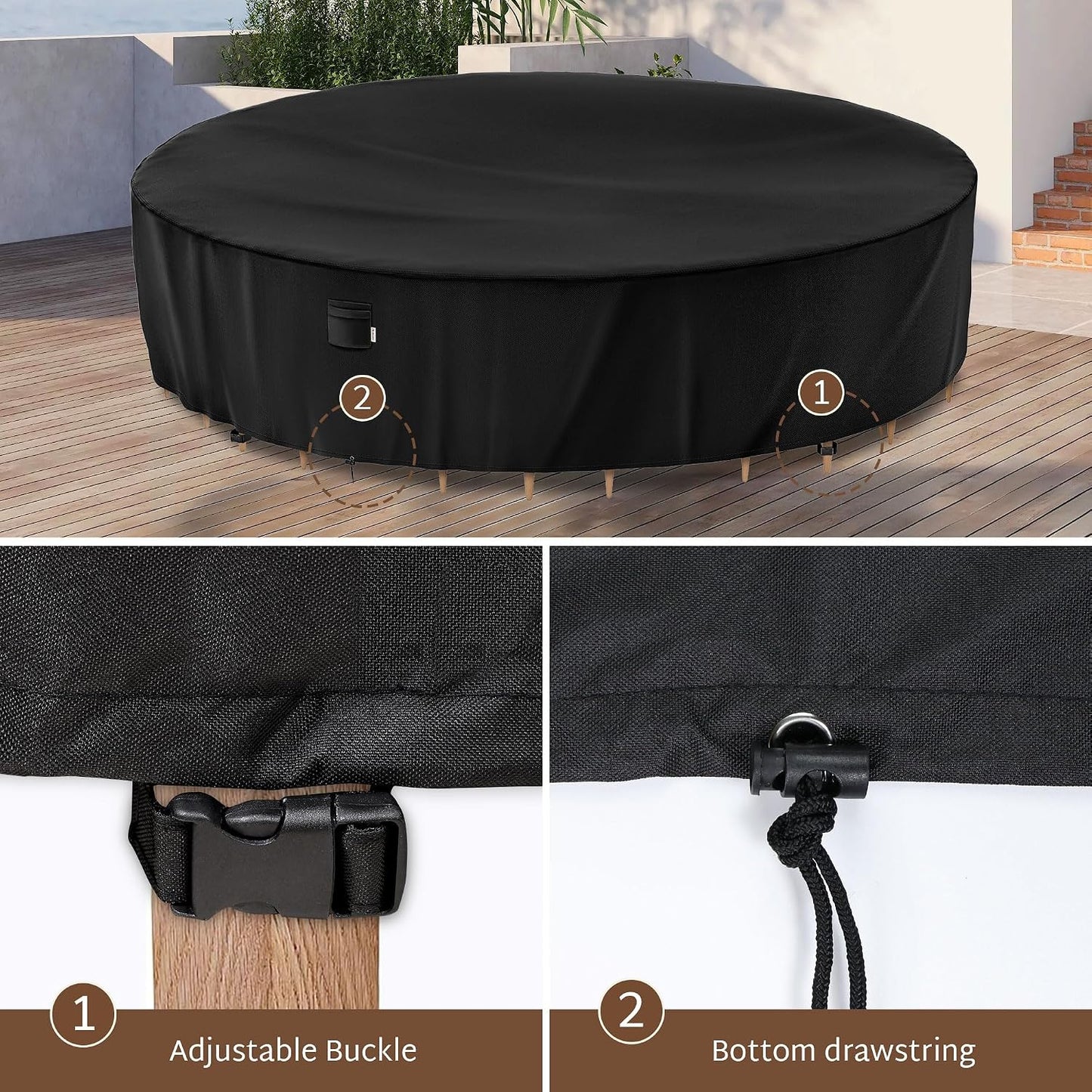 Funda redonda para muebles patio 120x28" 600D impermeable