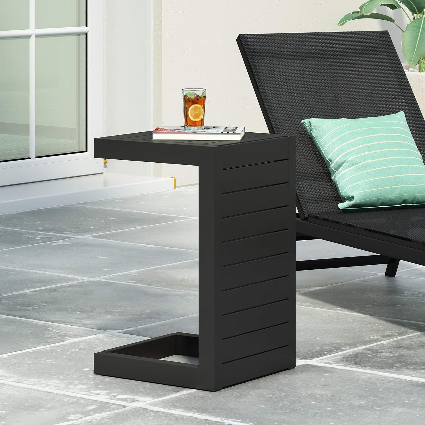 Mesa auxiliar aluminio forma C color negro mate