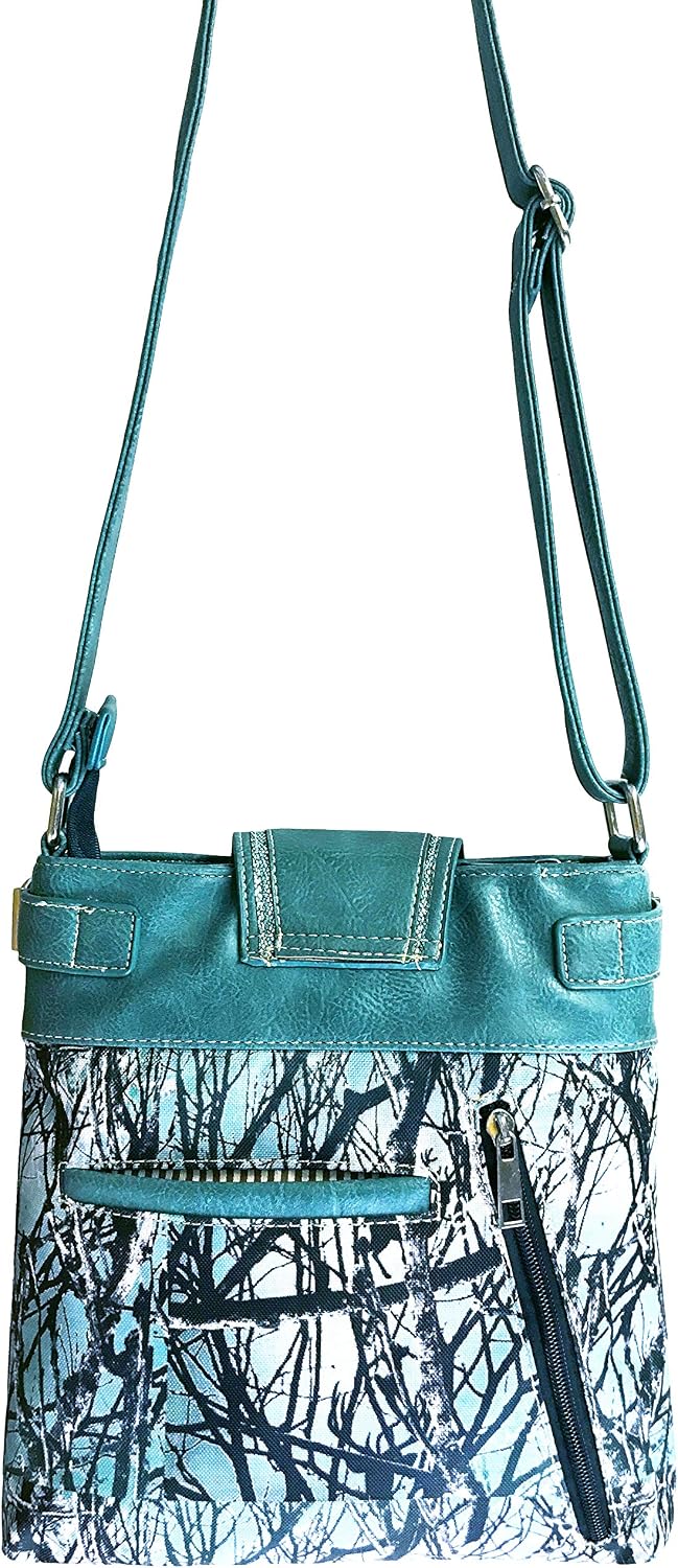 Bolsa Messenger Hebilla Plata Camuflaje Brillo