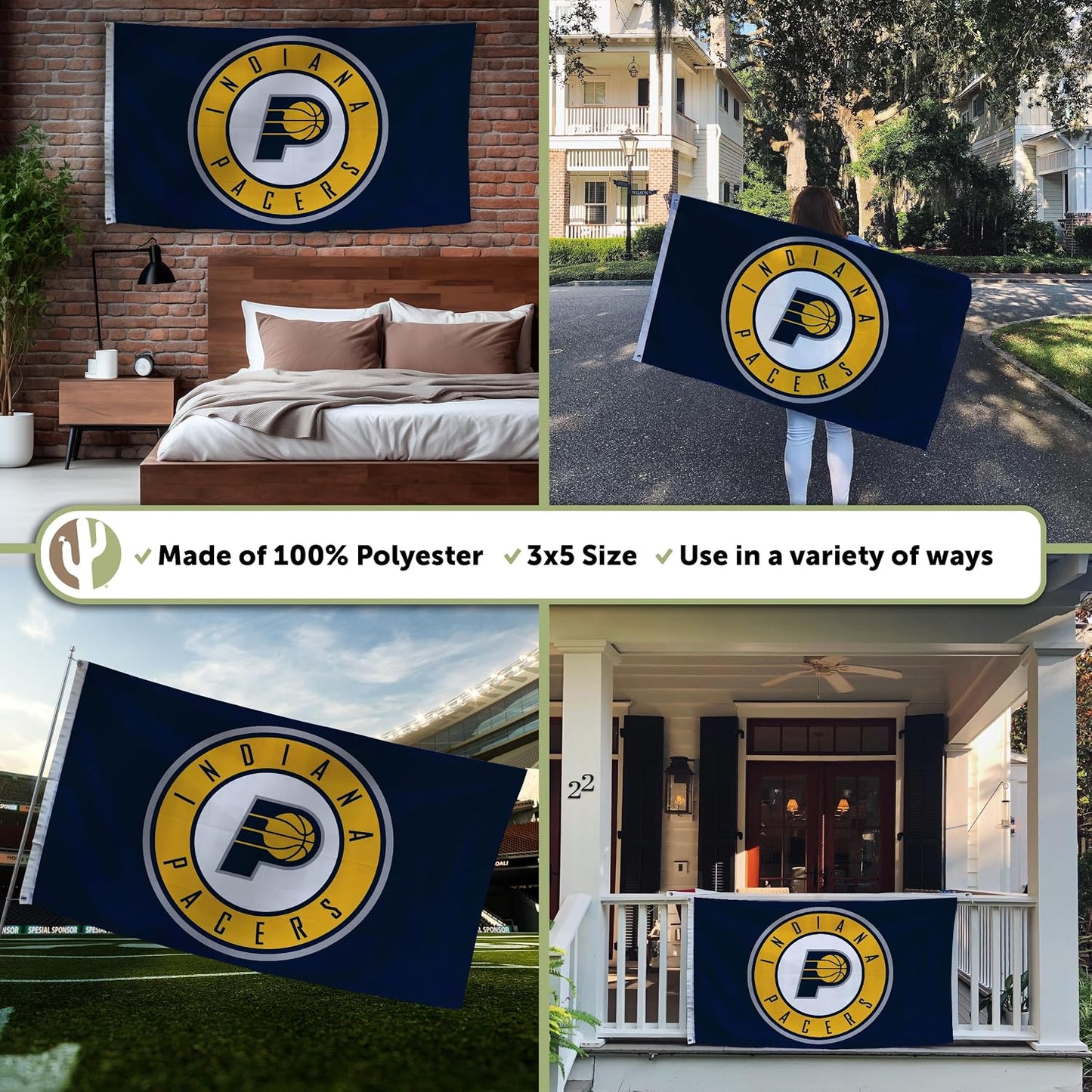 Bandera Pacers NBA 3x5ft poliéster interiores