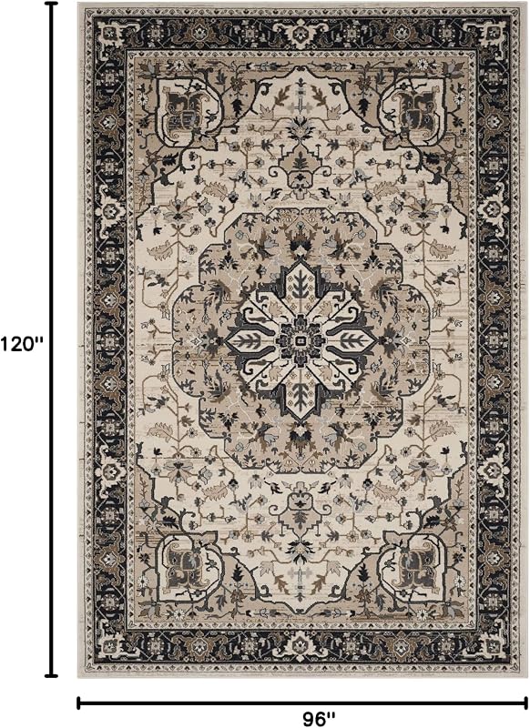 Alfombra área 8x10ft diseño oriental crema azul marino