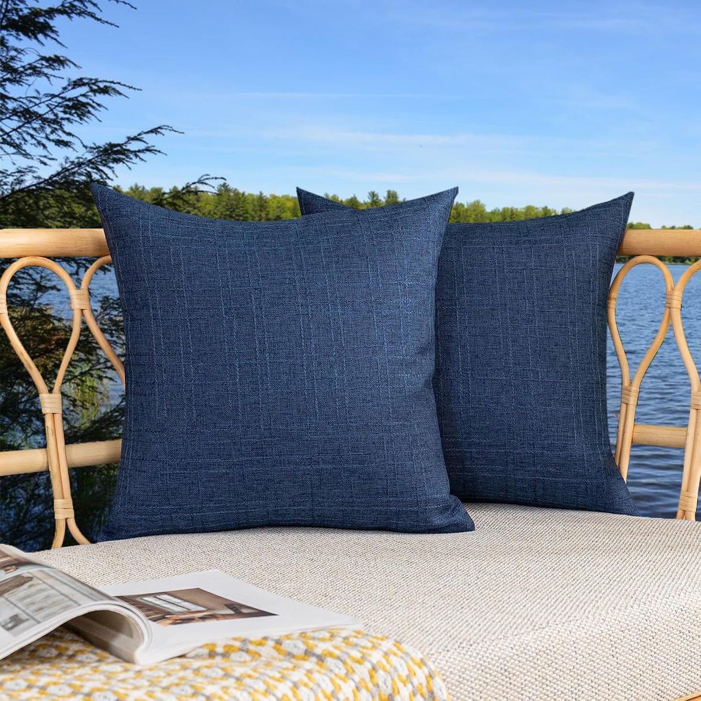 2 Pzas Fundas Almohada Exteriores Impermeables 18x18" Azul