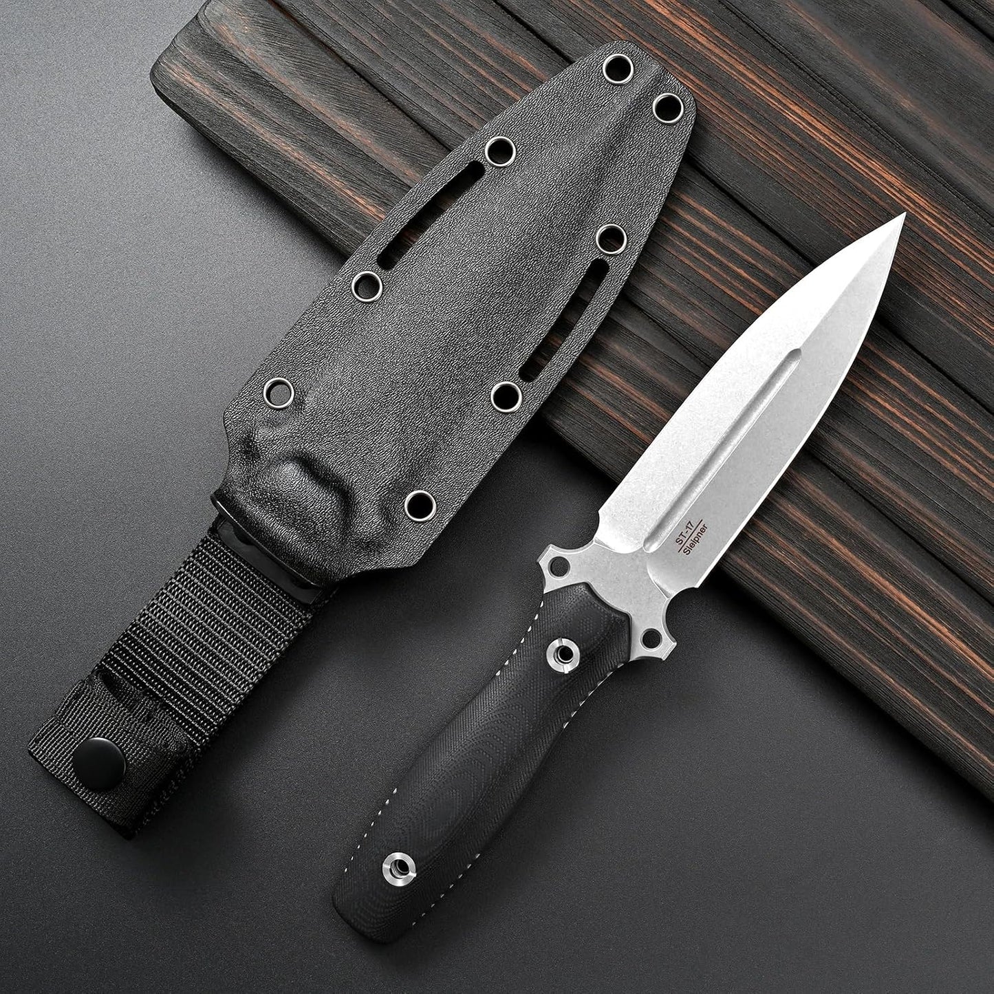Cuchillo EDC Sleipner acero lavado piedra mango G10 plata