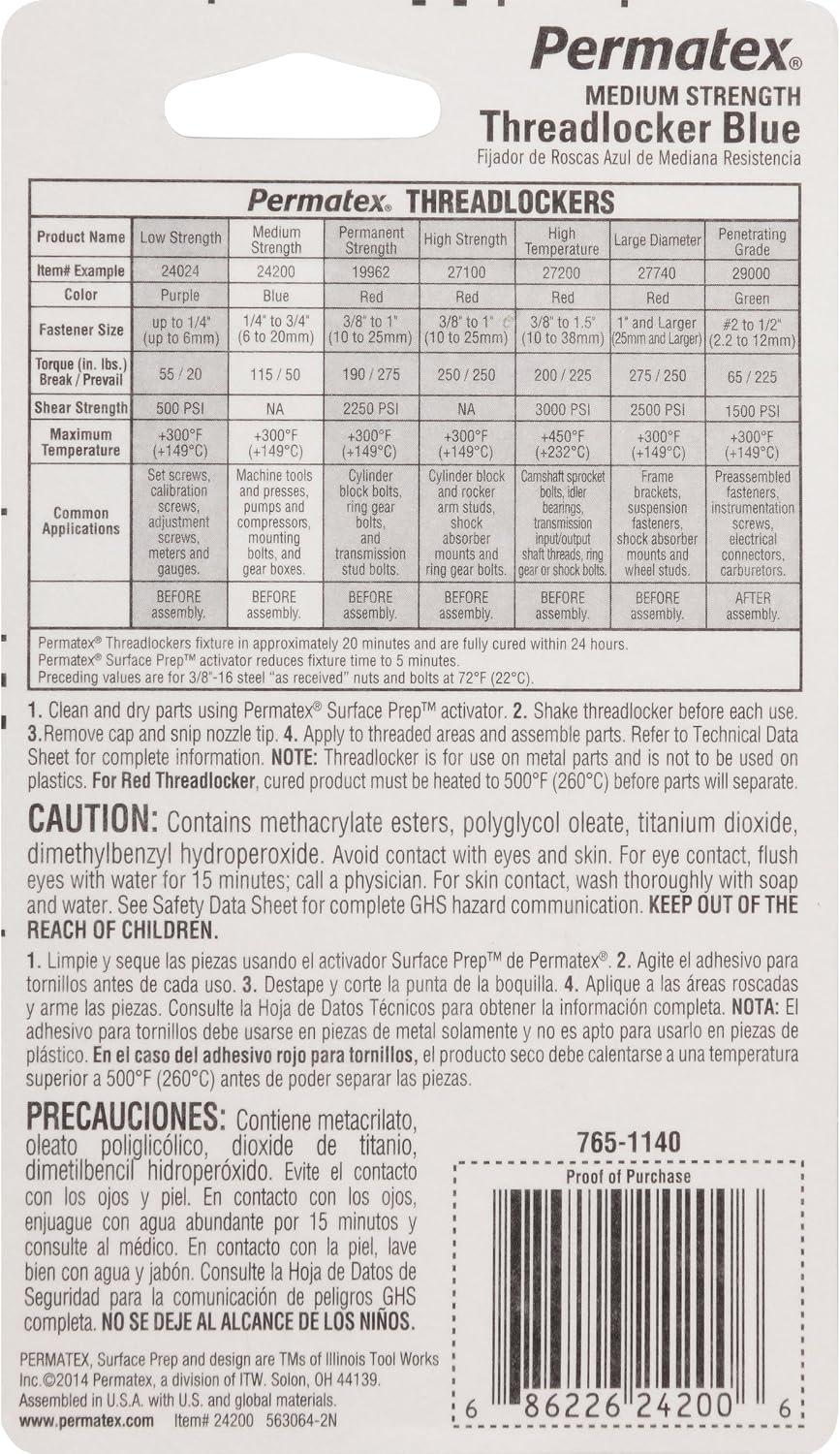 Retenedor roscas media resistencia azul 12 pzas