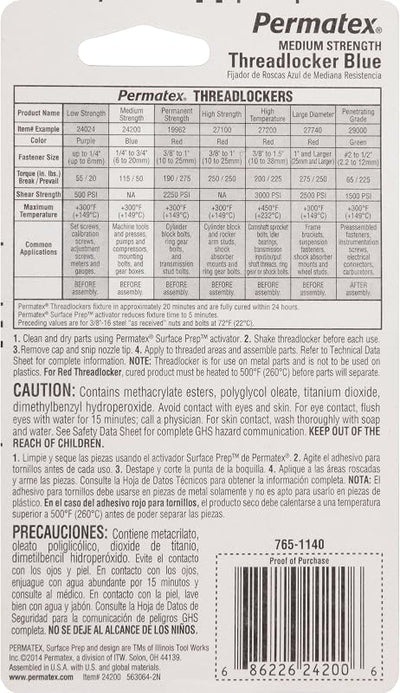 Retenedor roscas media resistencia azul 12 pzas