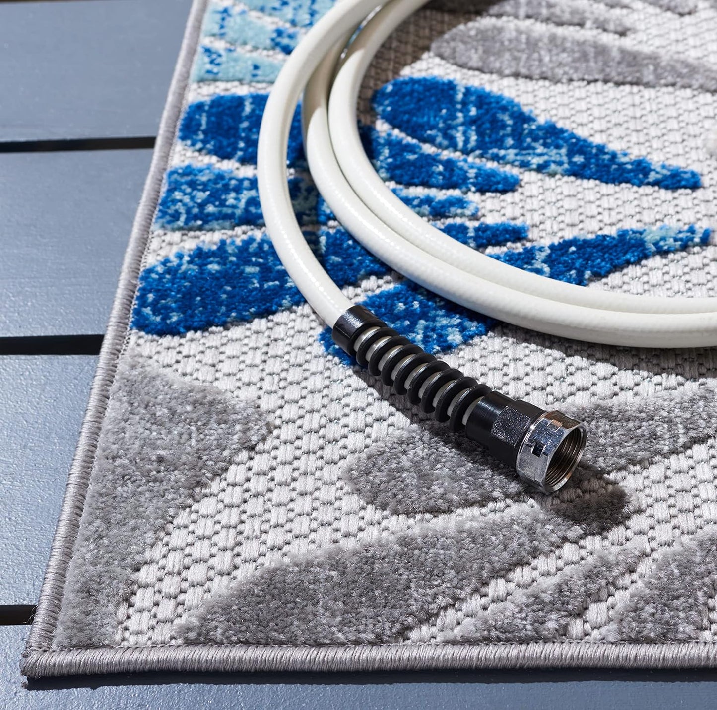 Alfombra exterior lavable 9x12ft gris y azul CBN800F