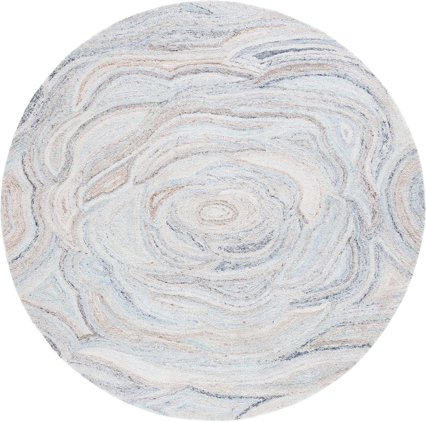 Alfombra redonda 6ft lana hecha a mano beige y azul
