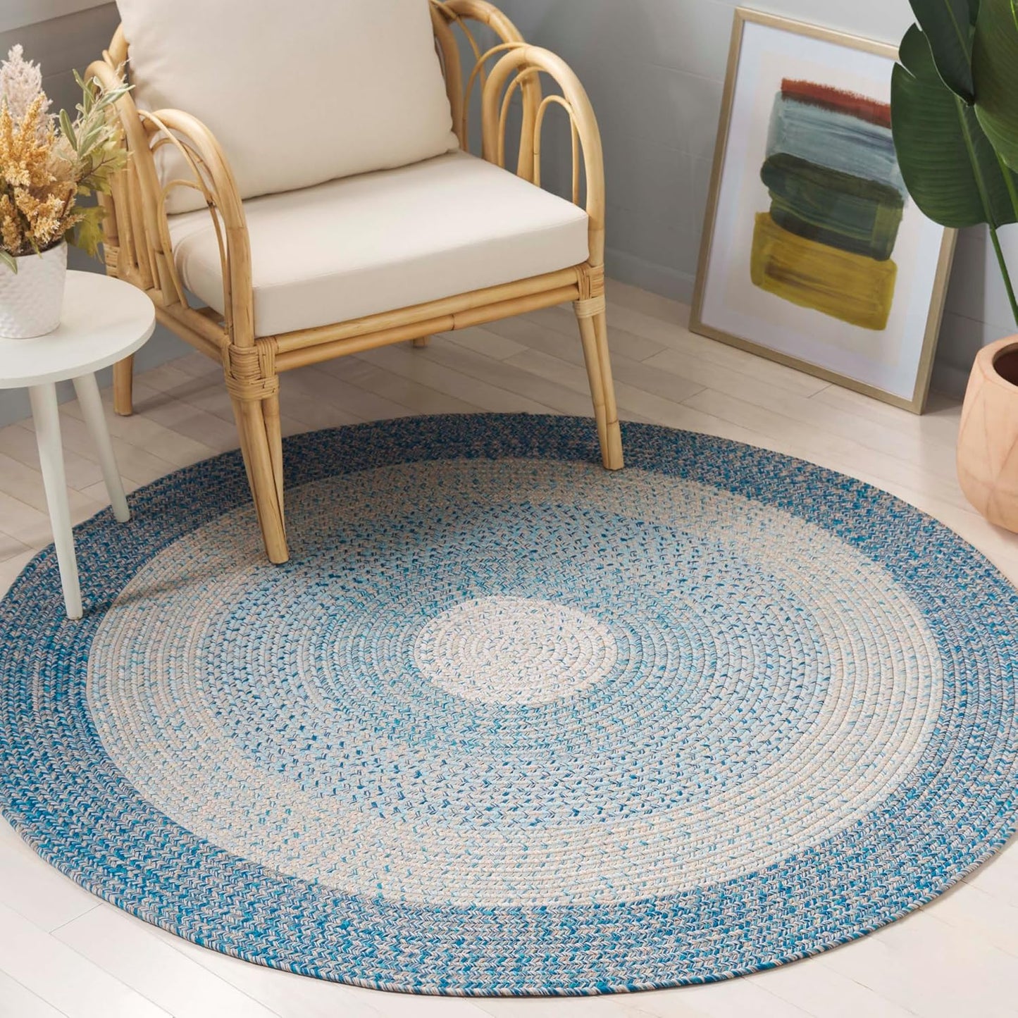 Alfombra redonda 5ft color azul y aguamarina lavable