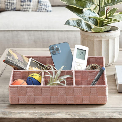 Cesta decorativa con 4 secciones para baño y dormitorio rosa
