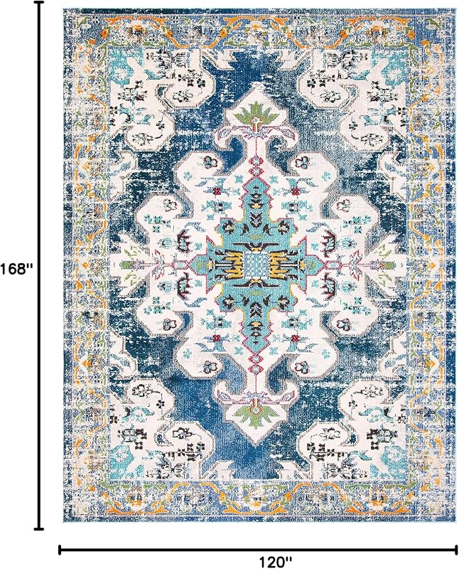 Alfombra área 10x14ft diseño bohemio azul marino y gris