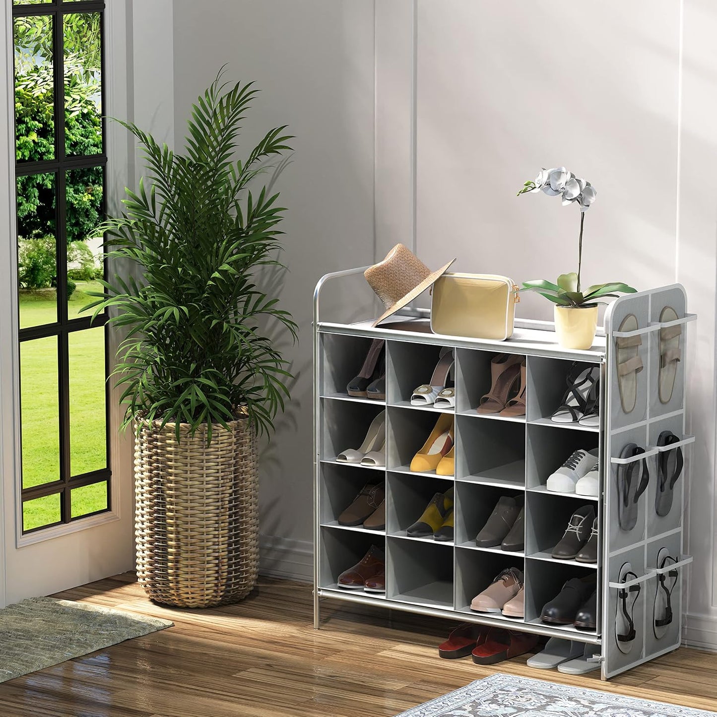 Organiz. zapatero 4 niveles 16 cubos gris