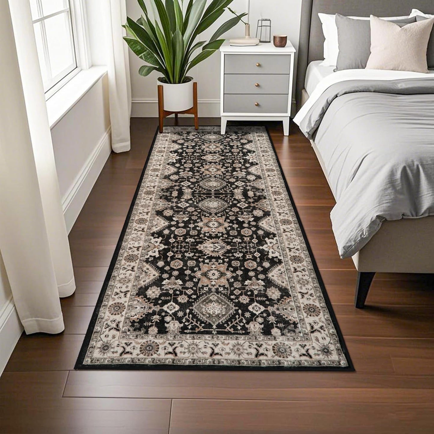 Alfombra larga 3x6ft antiderrap suave estilo granja negro