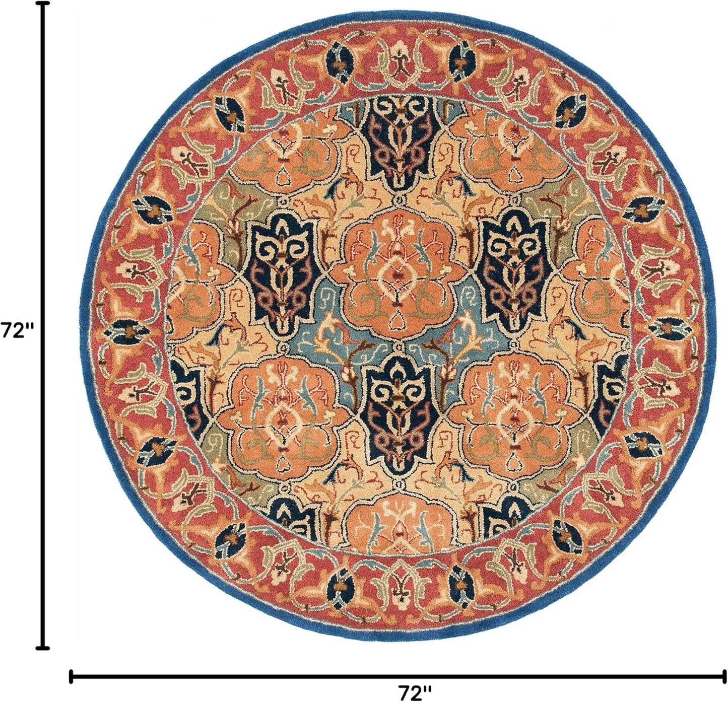Alfombra redonda lana oriental hecha a mano 6ft azul y rojo