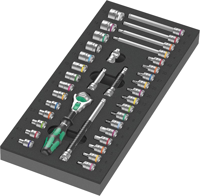 Inserto espuma Set trinquete 1/4 37pzas negro verde