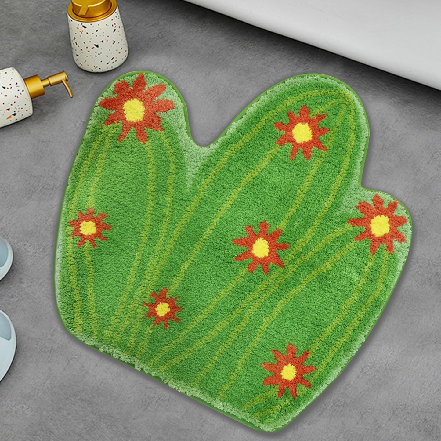 Alfombra baño antiderrap cactus verde decoración hogar