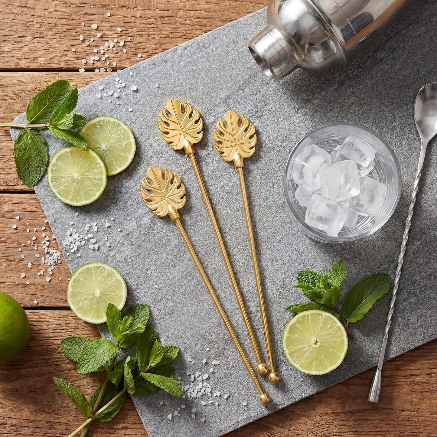 8 Palitos Swizzle Acero Inox Dorado 7pulg