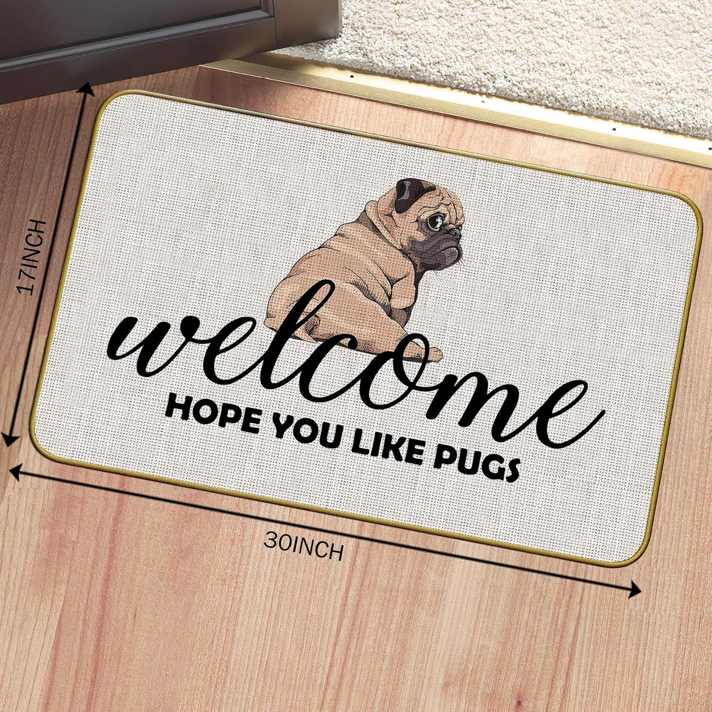Tapete bienvenida pugs 30x17" para puerta entrada