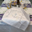 Cubierta pan jalá blanca bordado flecos plateados 20x16pulg