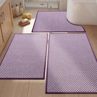 3 Pzas Tapetes Baño Morado Antiderrap Absorbente Secado Rápido
