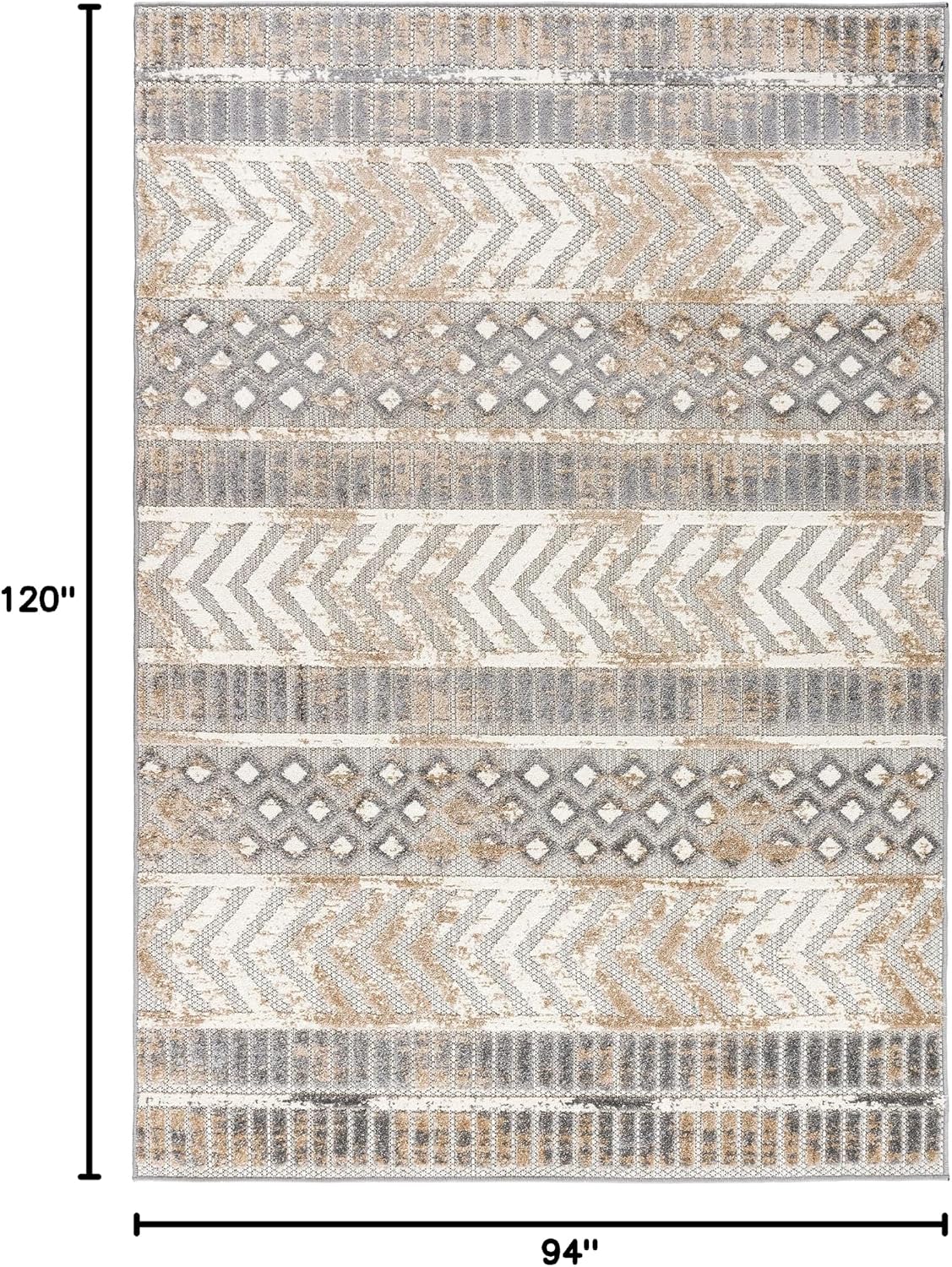 Alfombra geométrica beige para patio y terraza 7x10ft