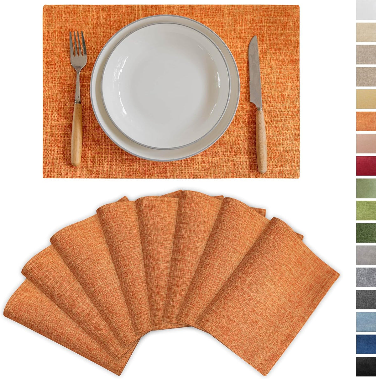 Set 8 manteles naranja tela lino 13x19pulg decoración mesa