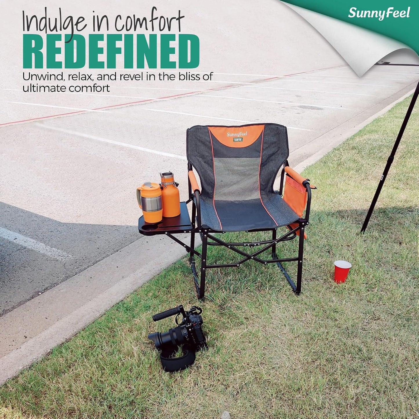 Silla plegable camping gran tamaño con mesa bolsillo para