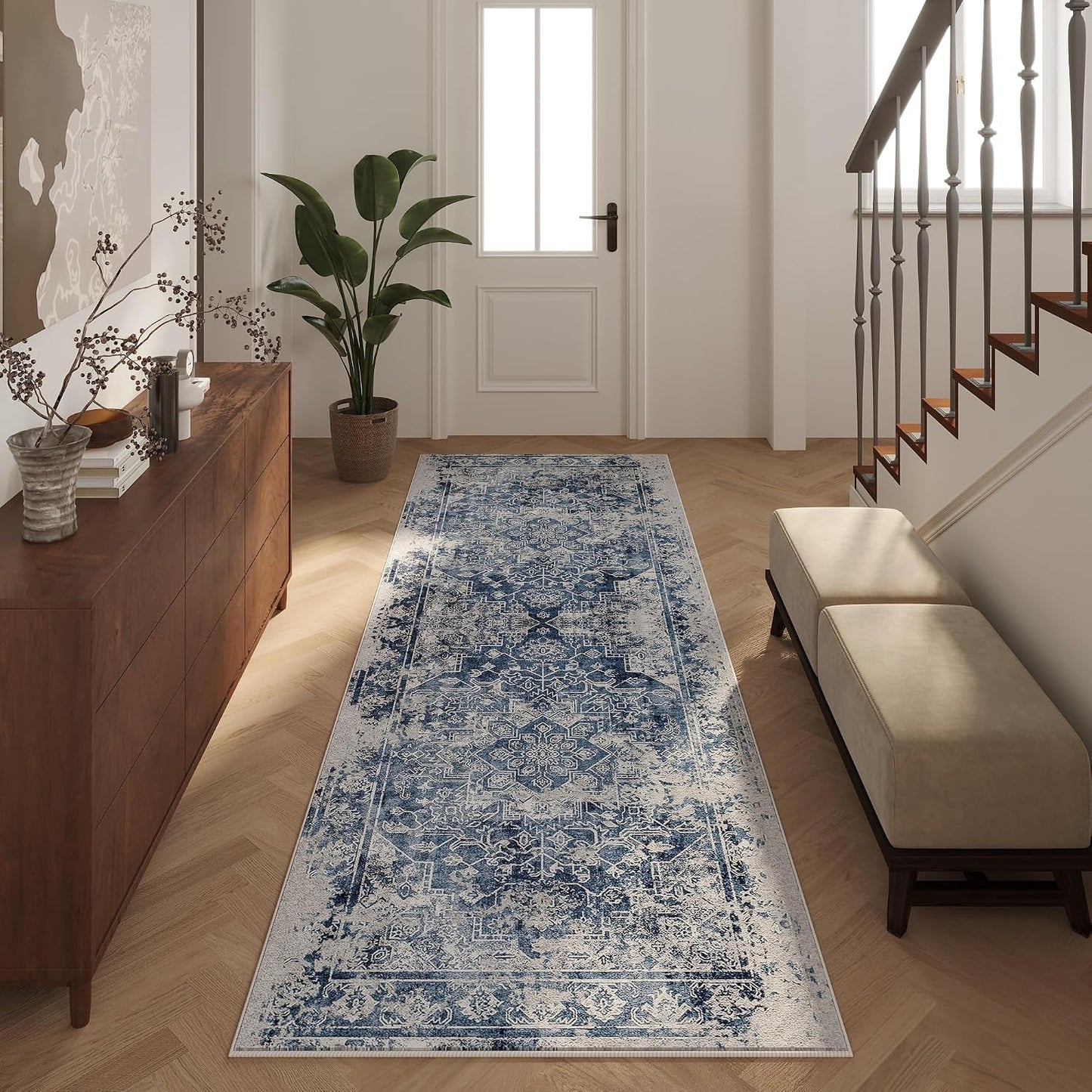 Alfombras pasillo azules 2x6ft antiderrap suaves