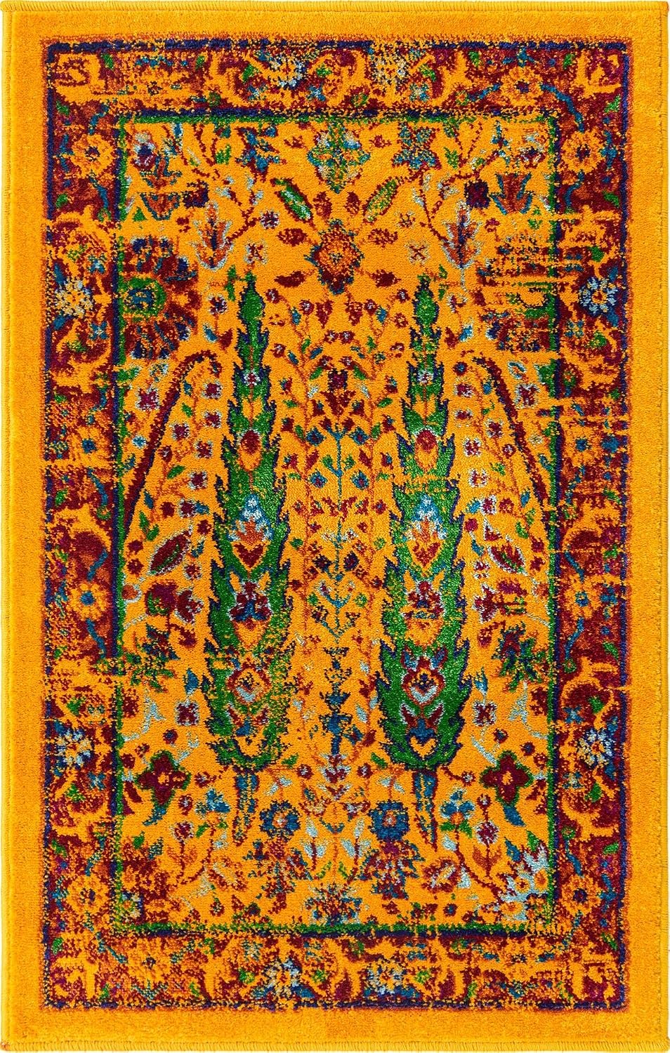 Alfombra rectangular 2x3ft color amarillo y azul